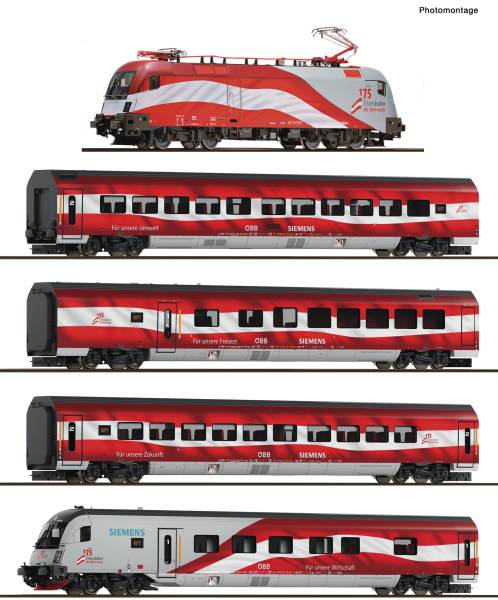 ROCO 6280096 - 5-tlg. Set: Railjet „175 Jahre Eisenbahnen in Österreich“, ÖBB